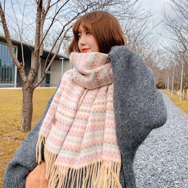 Fgf [อัตราการงอก 90%] เวอร์ชั่นเกาหลี Chanel สไตล์ผ้าพันคอหญิงลายสก๊อตฤดูหนาวนักเรียน All-Match ผ้าค