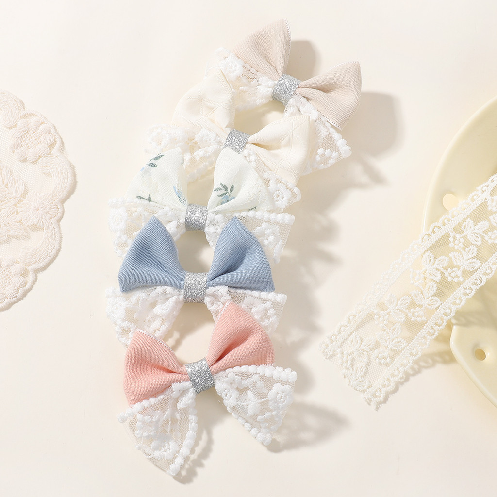 5 ชิ้น/เซ็ตหวาน Denim ลูกไม้สีฟ้า Bowknot กิ๊บติดผมสําหรับเด็กทารก Boutique Hairpin Hairgripes ชุด Party เด็กอุปกรณ์เสริมผม