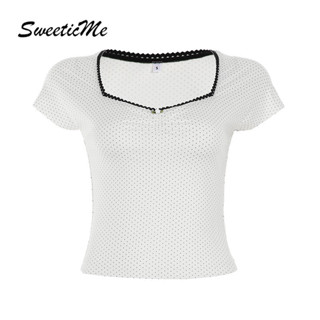 เสื้อยืดลายจุดแขนสั้นสำหรับผู้หญิงแฟชั่นใหม่