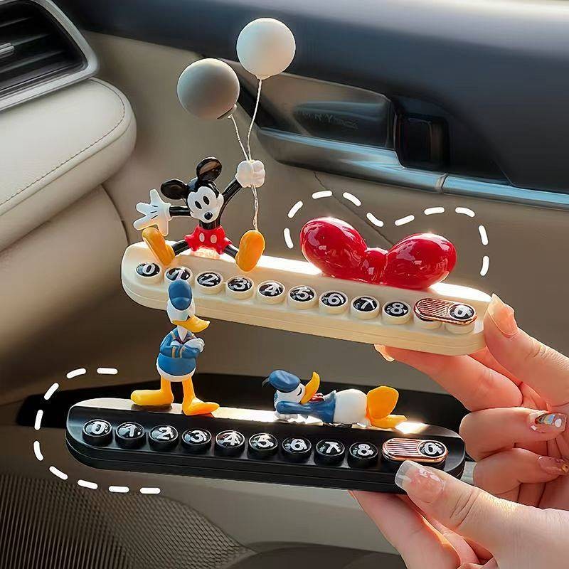 Temporary Parking Number Plate Hidden Car Moving Car Moving Phone Cartoon Mickey Donald Duck Car Aro