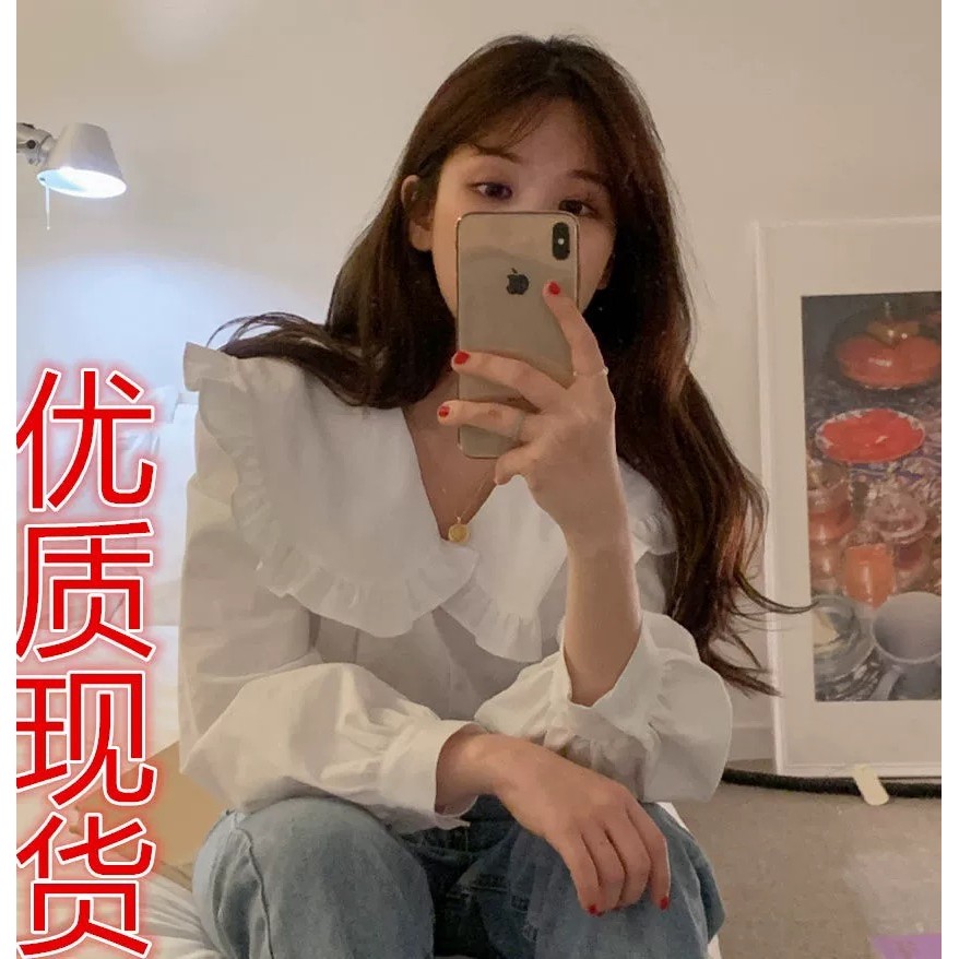 ฝรั่งเศสแอปริคอทคอตุ๊กตาเสื้อผู้หญิงฤดูใบไม้ผลิฤดูใบไม้ร่วงออกแบบซอกเสื้อแขนยาวที่ไม่ซ้ํากันเสื้อขนา