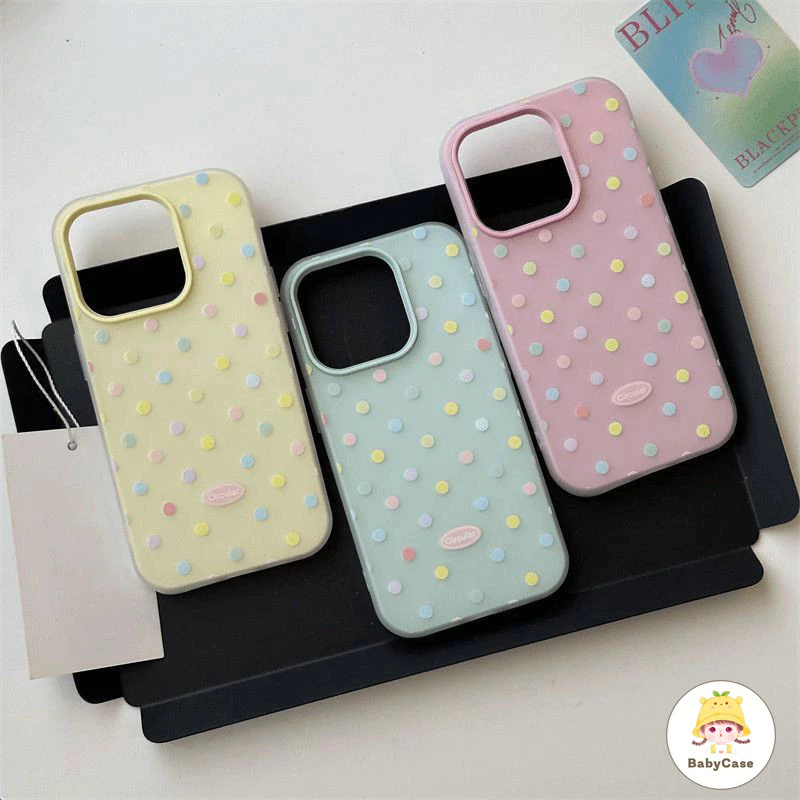เคสไอโฟน13 สำหรับ iPhone 17 11 16 13 12 15 14 Pro Max 7 8 16 Plus XR X XS Dots สีสันสดใสสีลูกอมสีใหม่ 2 in 1 ปกอ่อน