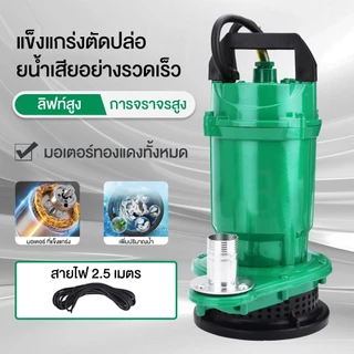ปั๊มแช่ 1นิ้ว ปั๊มจุ่ม ไดโว่ ไดโว่ดูดน้ํา 1000W ปั๊มแช่ไฟฟ้า สายไฟ2.5M มอเตอร์ทองแดงแท้ 100% ประสิทธิภาพที่มั่นคง ไหลขนา