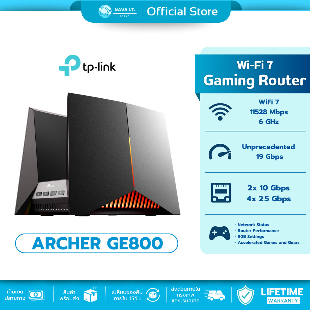🛵มีส่งด่วน💨TP-Link Archer GE800 Gaming Router  BE19000 Tri-Band Wi-Fi 7