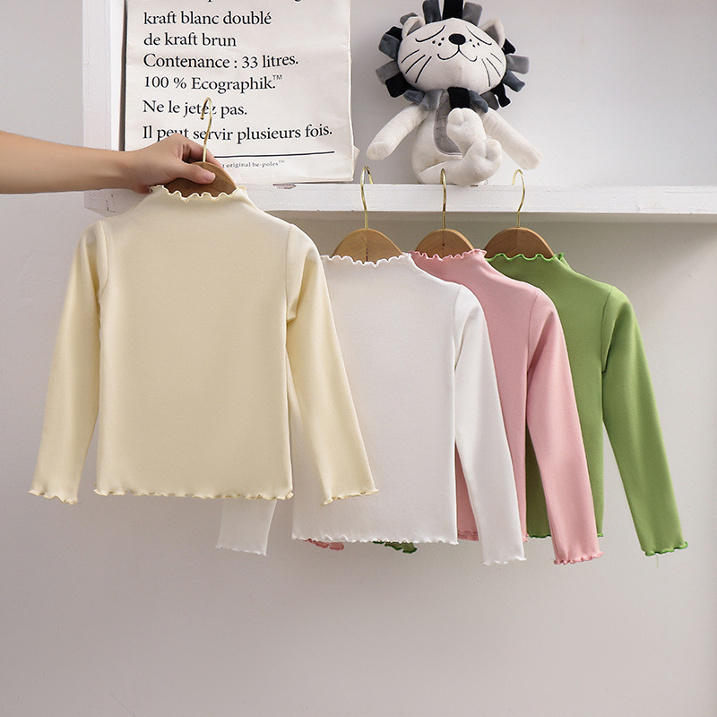 [RJ] เสื้อ จุดต่ําสุด ของเด็กผู้หญิงสไตล์ใหม่ฤดูใบไม้ร่วงสไตล์ฤดูหนาวเด็กอินเทรนด์เชื้อราขอบสีทึบแขนยาวเสื้อยืด ไมล์