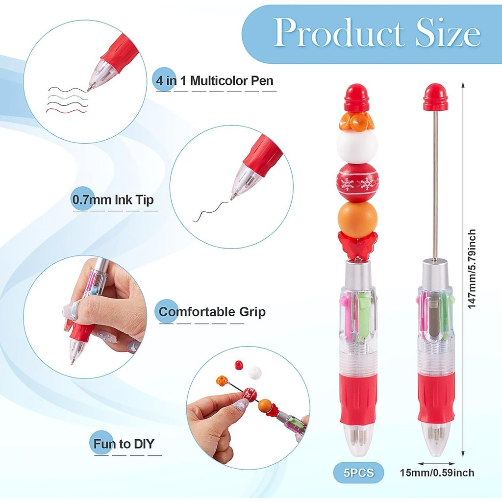 Beadthoven 5pcs Multicolor Beadable Pens 4 in 1 Colored Bead Pens DIY Beaded Pens Colorful Ink Ballp