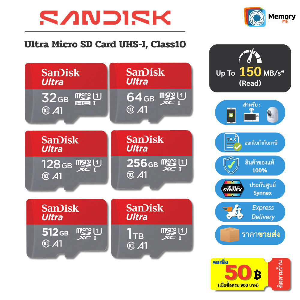 (ส่งด่วน/ขายส่ง) SANDISK Micro SDcard Ultra 32GB/64GB/128GB A1 UHS-I U1 memory card โทรศัพท์ แท็บเล็ต APACER
