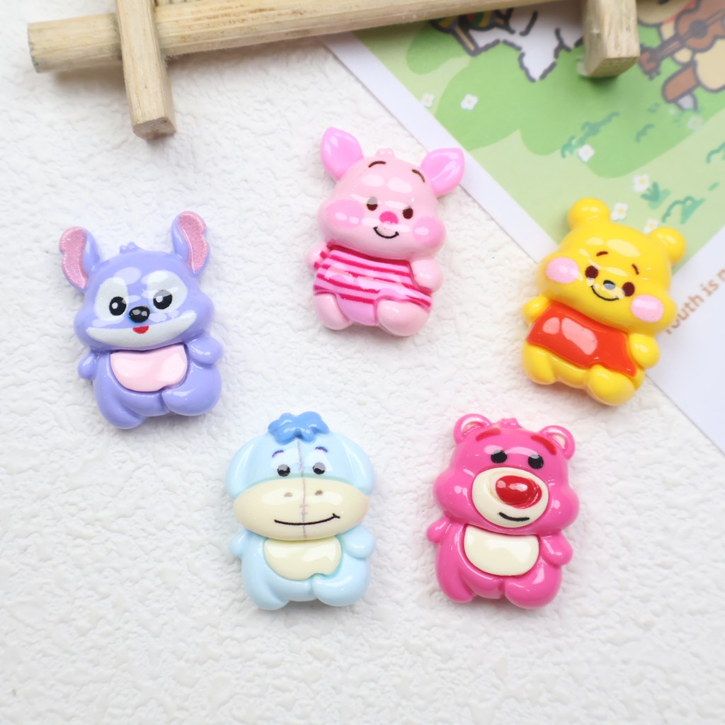 10 ชิ้นน่ารัก Rose Bear Pooh Donkey สัตว์เรซิ่นสําหรับ DIY (6-260)