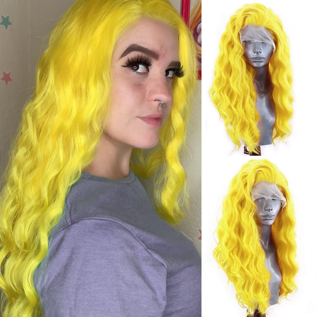 RONGDUOYI RDY มะนาวสีเหลืองแฟชั่นลูกไม้ด้านหน้าวิกผมสําหรับผู้หญิง Pre Plucked Body Wave วิกผมสังเคร