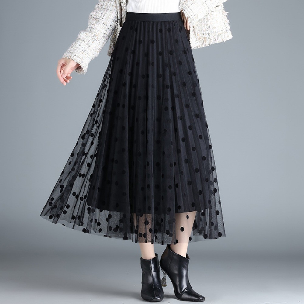 กระโปรง Tulle ลายจุดสำหรับผู้หญิง แบบ A-line ทรงกลาง มีเอวด้านบนยืดได้ พร้อมขอบกระโปรงกว้าง QT2671 — صورة 4