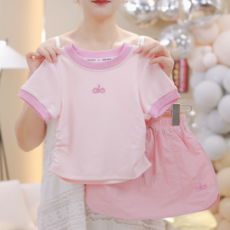 ชุดเกาหลีสำหรับเด็กฤดูร้อน แขนสั้น ผ้าฝ้ายแท้ กางเกงชั้นในและเสื้อยืดสีสดใส