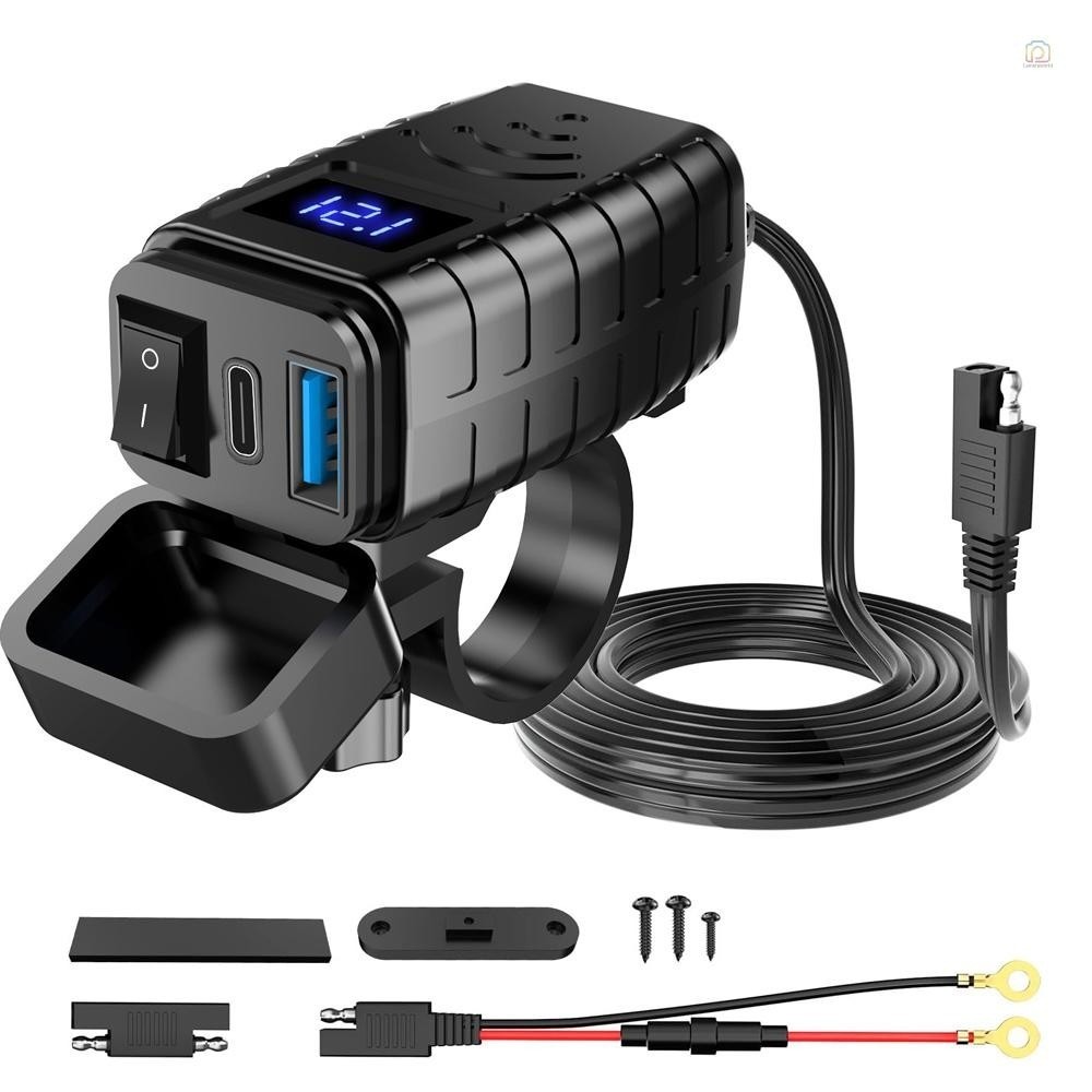 ที่ชาร์จมือถือมอเตอร์ไซค์ Type-c+USB เครื่องชาร์จรถจักรยานยนต์ PD+QC3.0 Fast Charger Power Adapter Socket