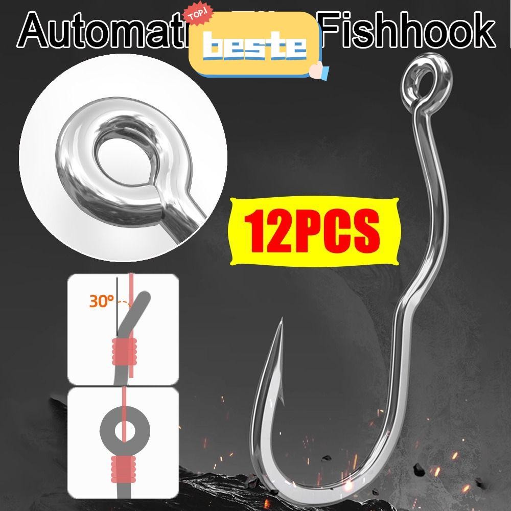 12 ชิ้น/แพ็คตะขอตกปลา, Anti Slip เหล็กคาร์บอนสูงอัตโนมัติ Flip Fishhook, ทนทาน Sharp Barbed พร้อม Eye Fishing Tackle