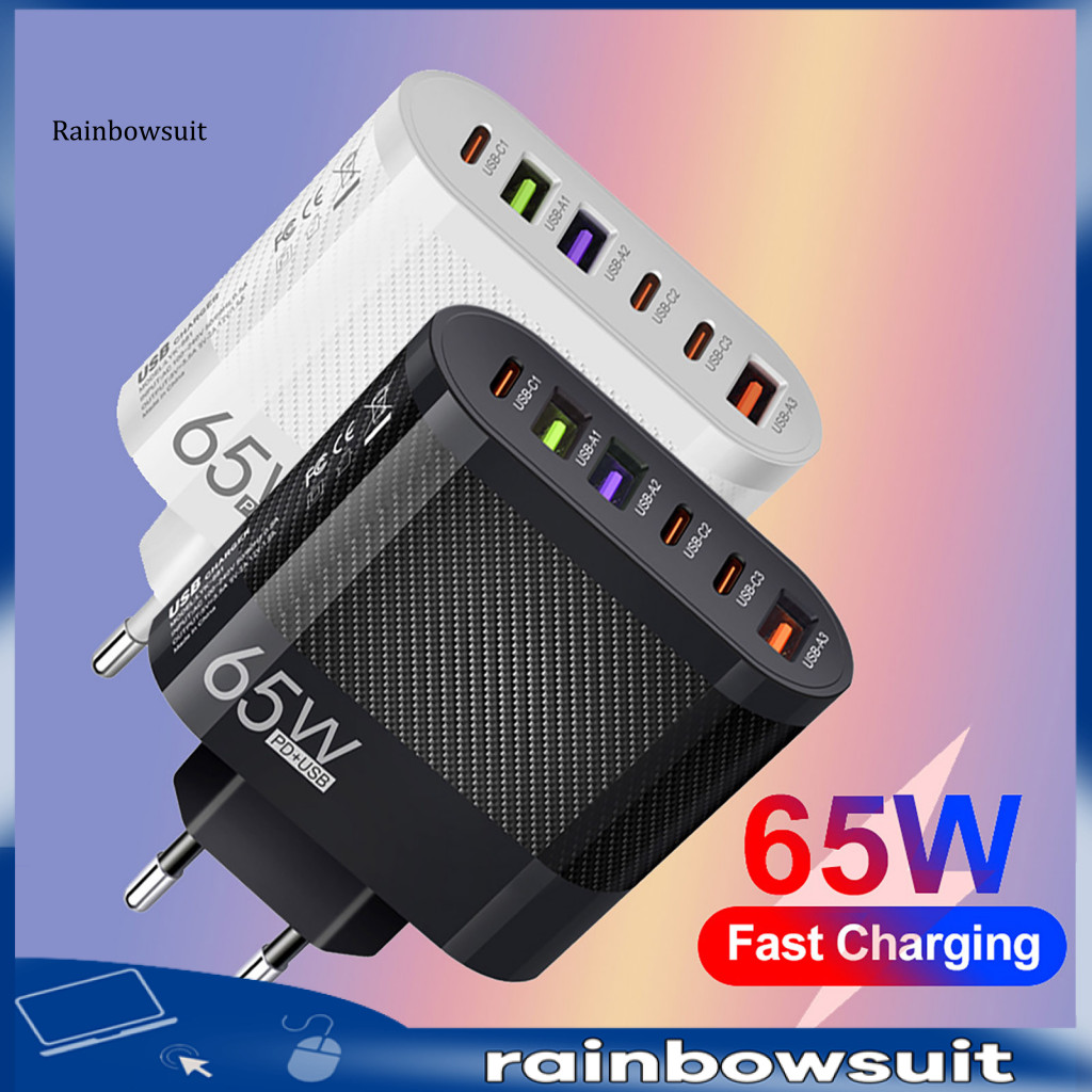 [RB] Portable Charger Portable 3usb และ 3 Type-c Fast Charger สําหรับการเดินทางและใช้ในบ้าน Eu Plug 