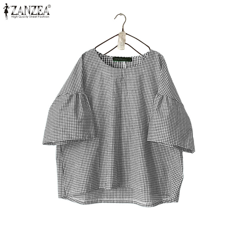 ZANZEA เสื้อผู้หญิงสไตล์เกาหลีวินเทจ คอรอบ แขนยาว 3/4 สไตล์สบาย ๆ