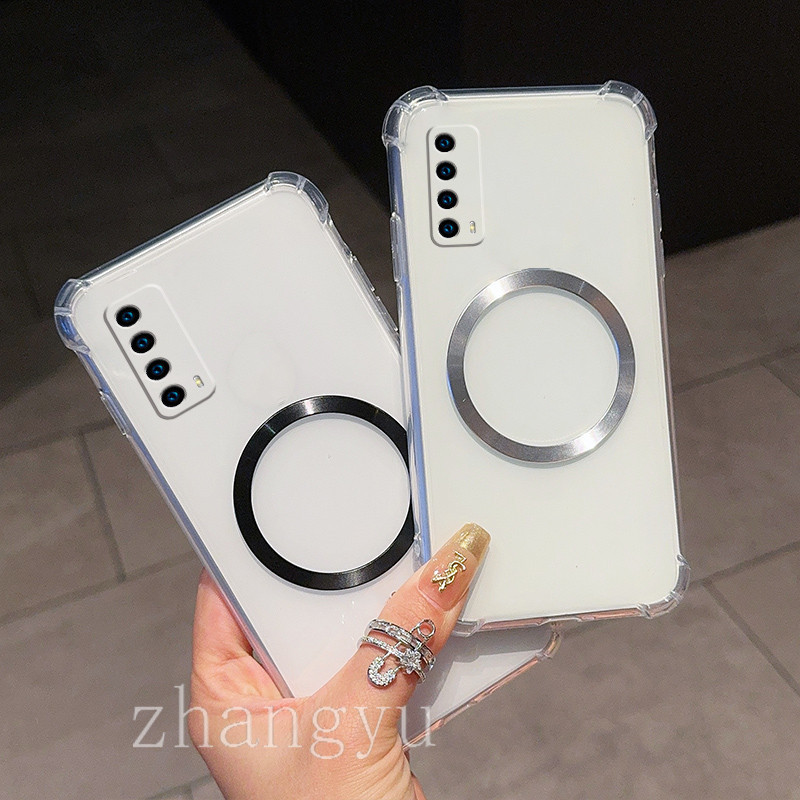 ปลอก Huawei y7a เคสโทรศัพท์แม่เหล็กโปร่งใสสี่มุมกันกระแทกเคสนิ่มใหม่