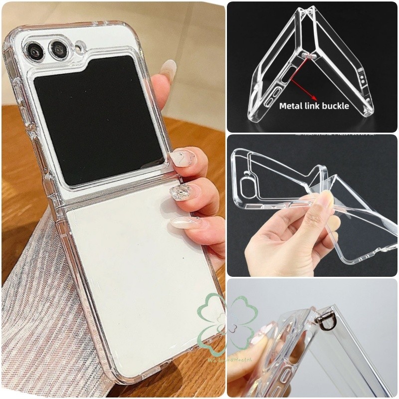 Slim Clear Soft TPU เคสโทรศัพท์สําหรับ Samsung Galaxy Z Flip 7 Z Flip 6 Z Flip 5 Link ด้านข้างหัวเข็มขัดปกหลัง