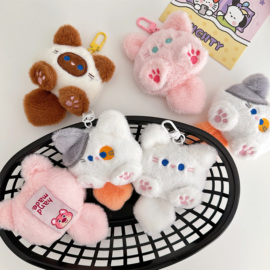 พวงกุญแจแมวplushieการ์ตูนตุ๊กตาสไตล์เกาหลีรูปปั้นแมวพวงกุญแจแหวนพวงกุญแจอุปกรณ์เสริมโทรศัพท์มือถือพวงกุญแจตุ๊กตาแมวนุ่มน