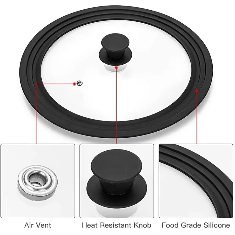 ลิโรร่า‌ก ฝาแก้วหม้อ, ฝาปิดกระจกนิรภัย ฝาปิดหม้อกลมสากล, ขอบซิลิโคนมัลติฟังก์ชั่นทนความร้อนเปลี่ยนฝาชิ้นส่วนเครื่องครัว - รูปที่ 4