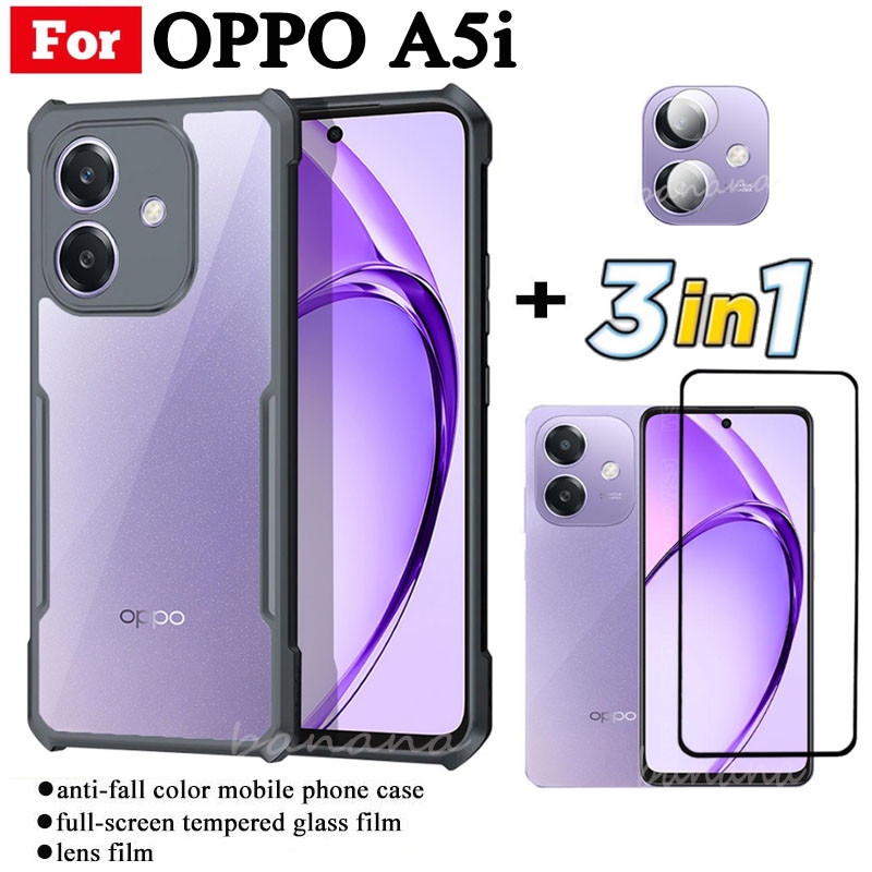 3 IN 1 OPPO A5i เคสโทรศัพท์มือถือป้องกันการล่มสลายสําหรับ OPPO A5X A5 Pro ฟิล์มกระจกนิรภัย + ฟิล์มเล