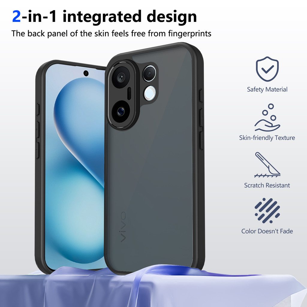 ปลอกสําหรับ Vivo X200 Fe VivoX200 Fe VivoX200Fe X200Fe 5G อะคริลิค Matte สีดําเคสโทรศัพท์กันกระแทกป้