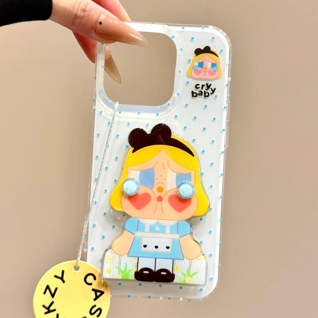 Blue Polka Dot Crying Baby Flip Mirror Stand เคสโทรศัพท์เหมาะสําหรับ iPhone11/12/13/14/15/16 12Promax 11Promax 12Pro 14plus 15Promax EY5W