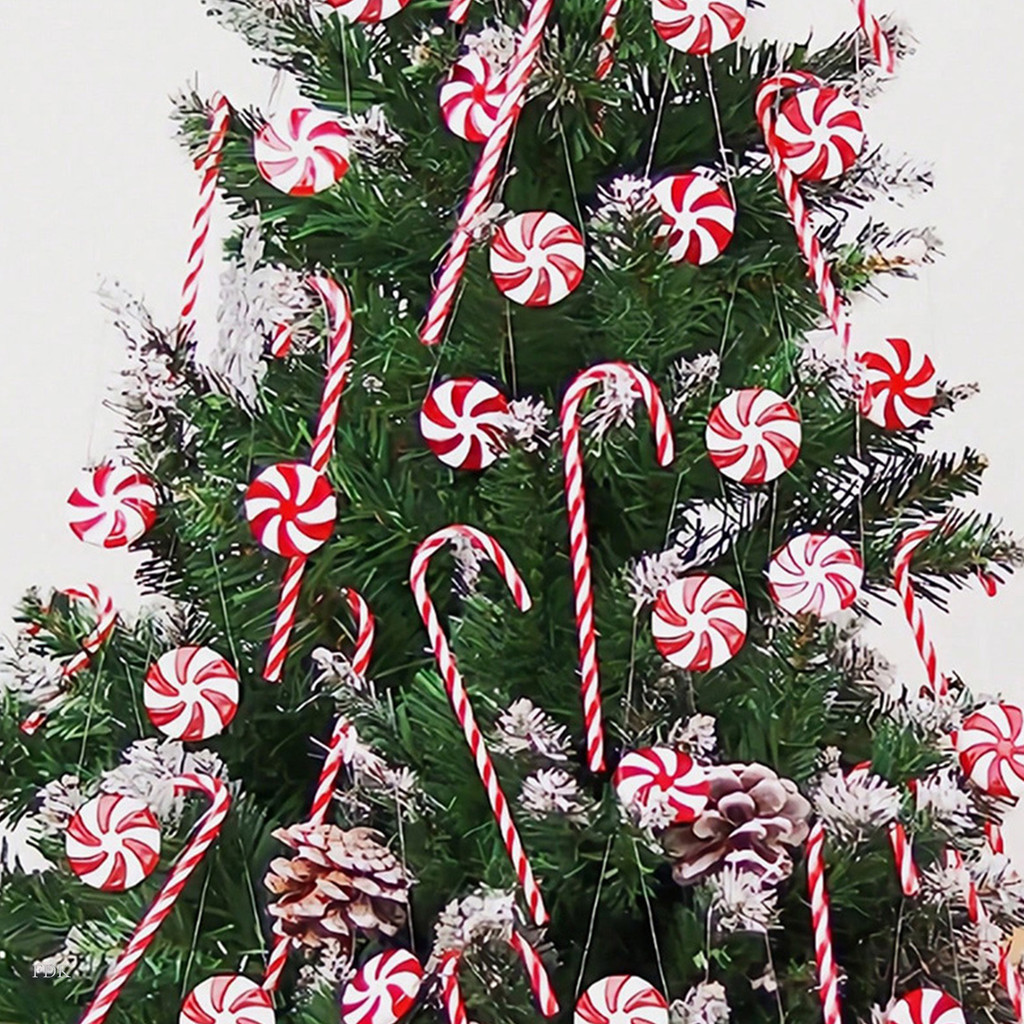 FDK 20PCS Christmas Candy Cane แขวนเครื่องประดับ Candy Lollipop ตกแต่งต้นคริสต์มาส Twisted Crutch เค