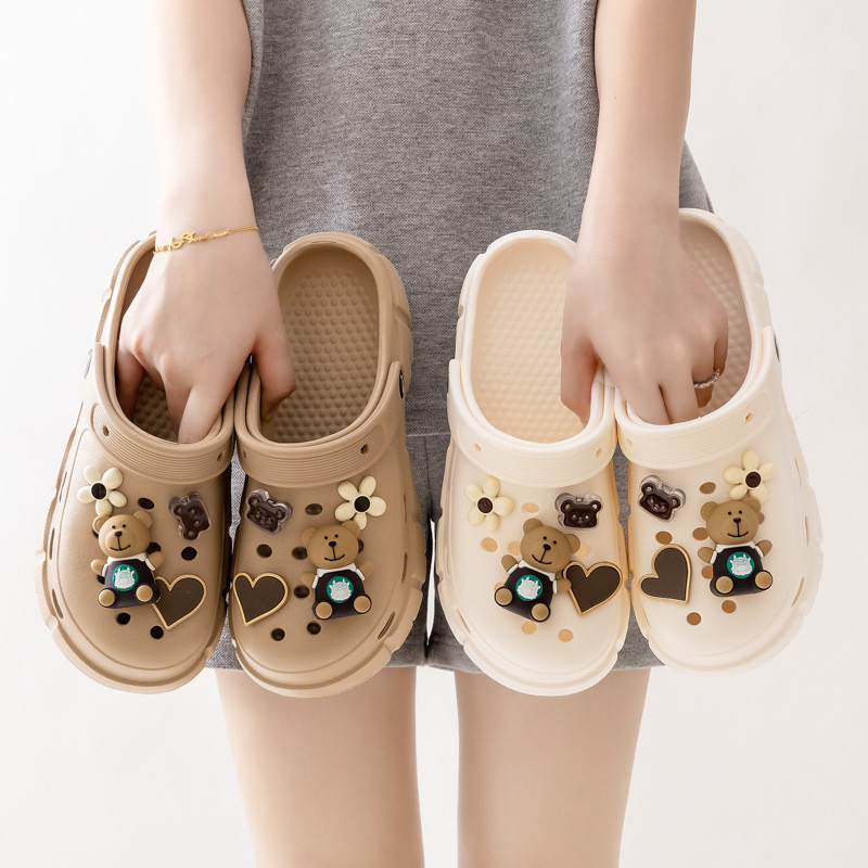 สองสวมหนาSoled Holeรองเท้าผู้หญิงEVAรองเท้าแตะDIYแพลตฟอร์มนมชาหมีรองเท้าแตะการ์ตูน