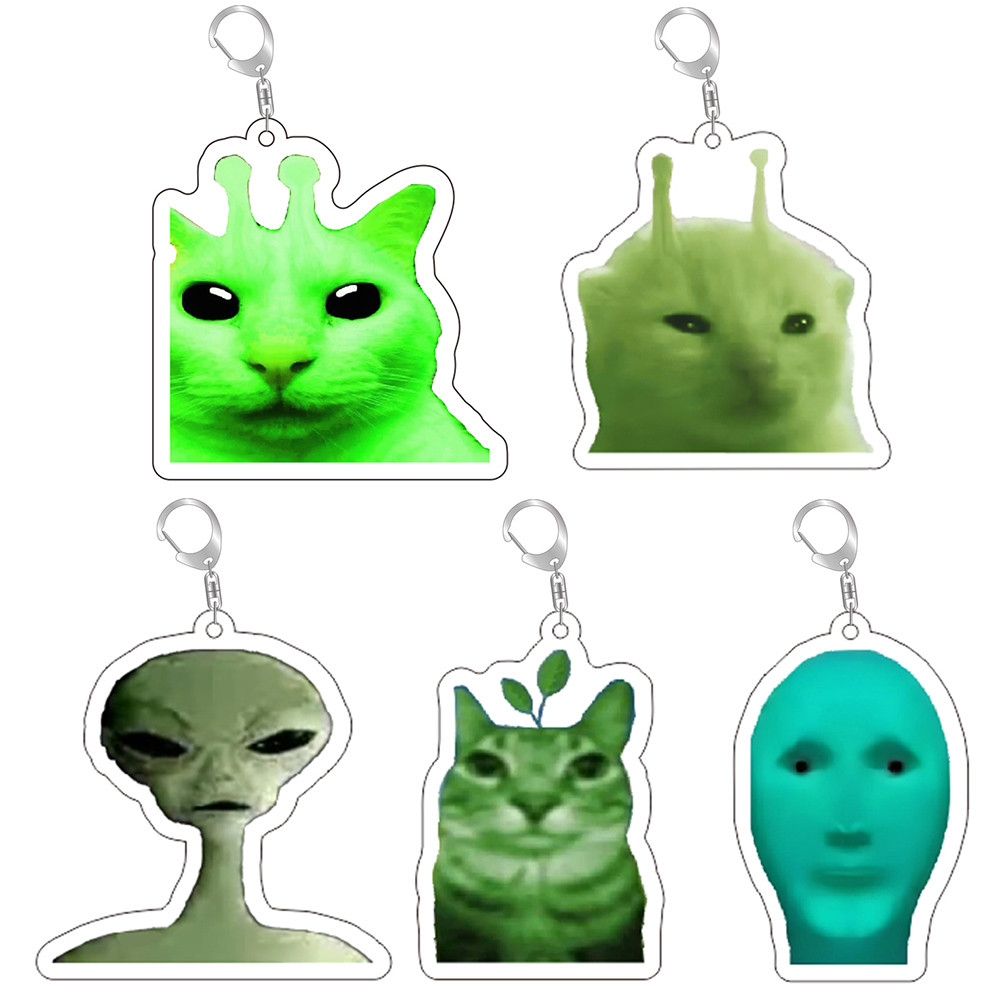 Zip Zap Alien Cat ตลก Meme พวงกุญแจสีเขียว Alien แมวน่ารักแหวนเกมอุปกรณ์เสริมกระเป๋าเป้สะพายหลังจี้ Prot