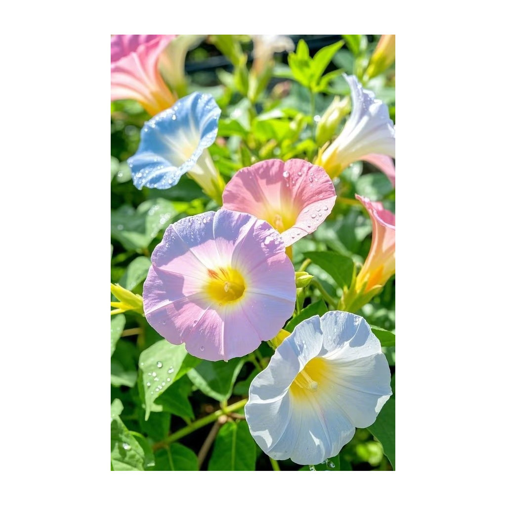 Morning Glory Flare หวายกลางแจ้งปีนกำแพงดอกไม้สีผสมดอกอย่างต่อเนื่องกระถางง่ายต่อการหว่านสด