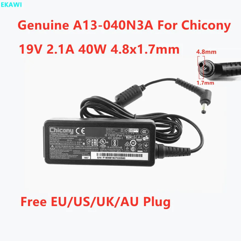 ของแท้ Chicony A13-040N3A 19V 2.1A 40W 4.8x1.7 มม.A040R074L อะแดปเตอร์ AC สําหรับแล็ปท็อปแหล่งจ่ายไฟ