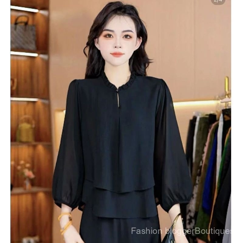 เสื้อ.TOPs ใหม่สำหรับฤดูร้อน สไตล์เรียบหรู สวมใส่ง่ายและคลุม.getBody ดีไซน์ทันสมัยสีดำ