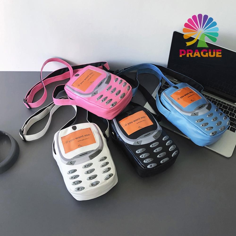 กระเป๋าสะพายข้างทรงสมาร์ทโฟน 3D แบบปรับได้PU ซิปล็อก พกพาสะดวกในสไตล์แฟชั่น [prague.th]