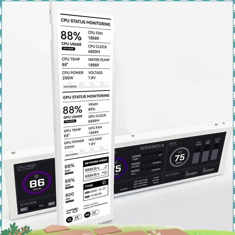 Uejfrdkuwg 8.8 นิ้วคอมพิวเตอร์ Temp Monitor (ธีมไดนามิกที่รองรับ), IPS Type C หน้าจอรอง CPU RAM HDD 