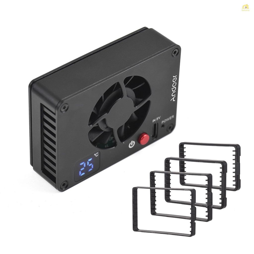 Andoer FS-04A พัดลมระบายความร้อนกล้องระบบทําความเย็นภายนอกพร้อมการตั้งค่าอุณหภูมิจอแสดงผล OLED 4pcs 