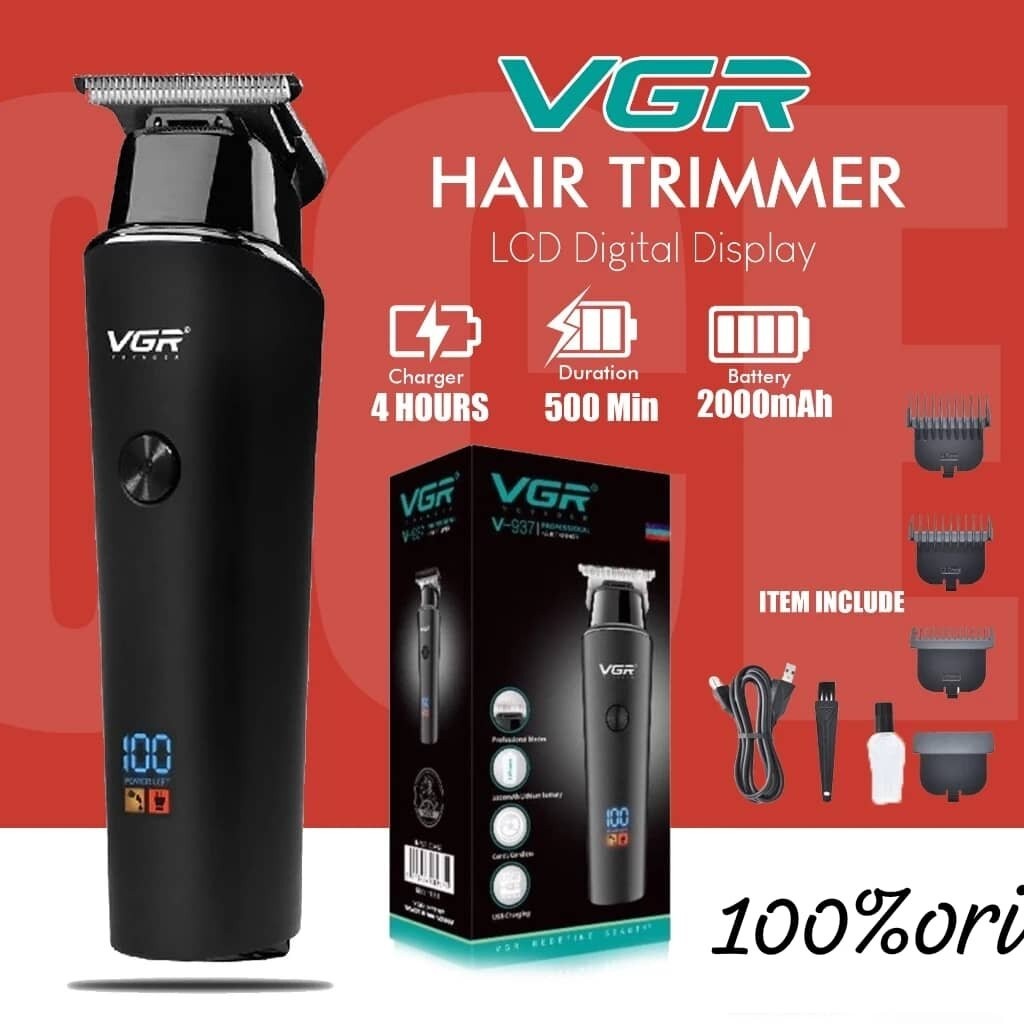 VGR V-937 ผู้ใหญ่ผม trimmer จอแสดงผล LCD Clipper ร้านทําผม Speal pencukur misai rambut man เครื่องโก