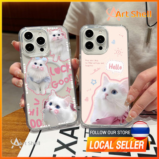 การชาร์จแบบไร้สาย เปลือกแม่เหล็ก คำอวยพรแมว for iPhone X XS MAX XR 7/8PLUS 16 15 14 เคสไอโฟน 13 12 11 PRO MAX ขั้นสูง รอ