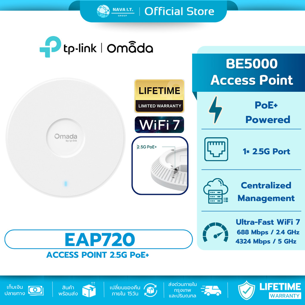 🛵มีส่งด่วน💨 TP-LINK EAP720 Access Point Wi-Fi 7 BE5000 Ceiling Mount รองรับ PoE+ รับประกันศูนย์ไทย