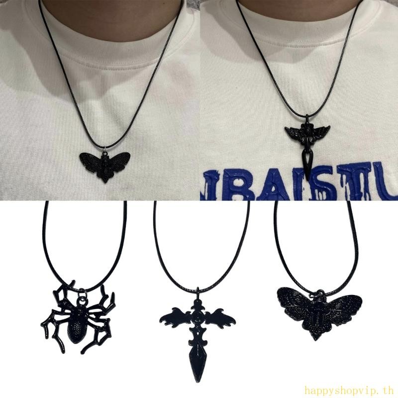 HSV Punk สไตล์ Spiders จี้สร้อยคอ Gothic Moth Charm Clavicle Chain สร้อยคอ