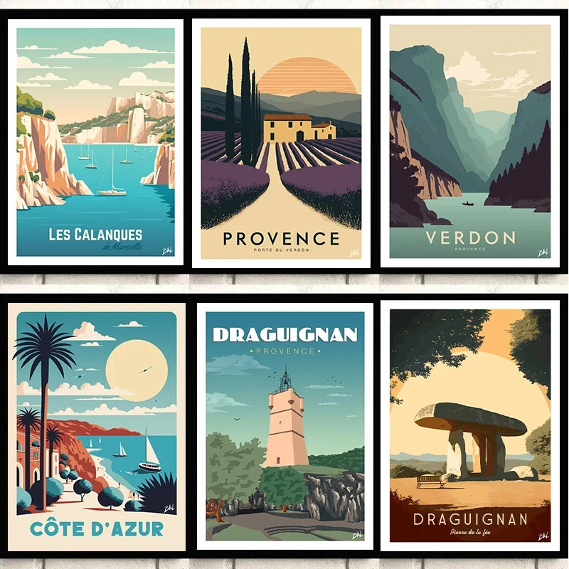 Retro ฝรั่งเศส Travel Marseille เปตอง Verdon โปสเตอร์และพิมพ์ผ้าใบภาพวาด Wall Art ภาพสําหรับ Home Ho