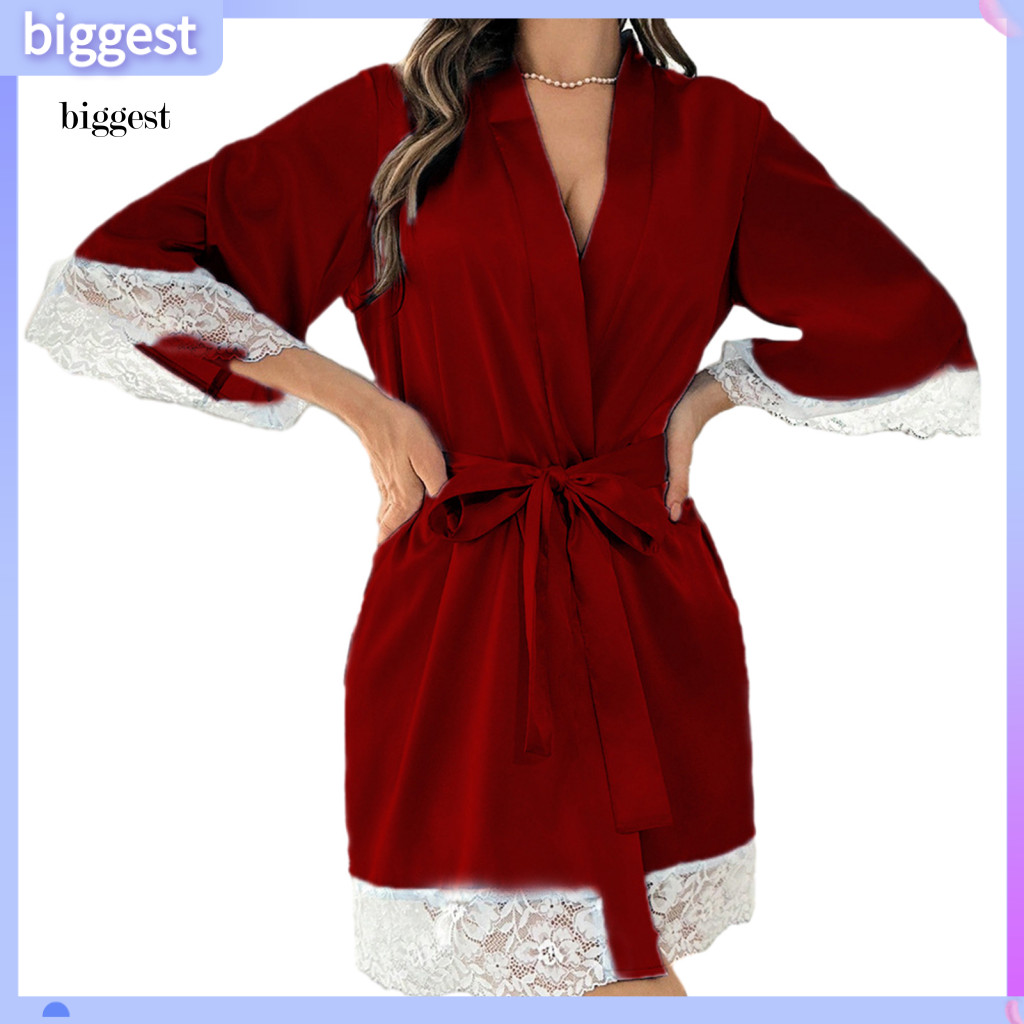 BGT ไนต์กาวน์ลูกไม้และซาติน สำหรับเจ้าสาวและเพื่อนเจ้าสาว ทรงวีคอ กิโมโนสไตล์ มาพร้อมเข็มขัด