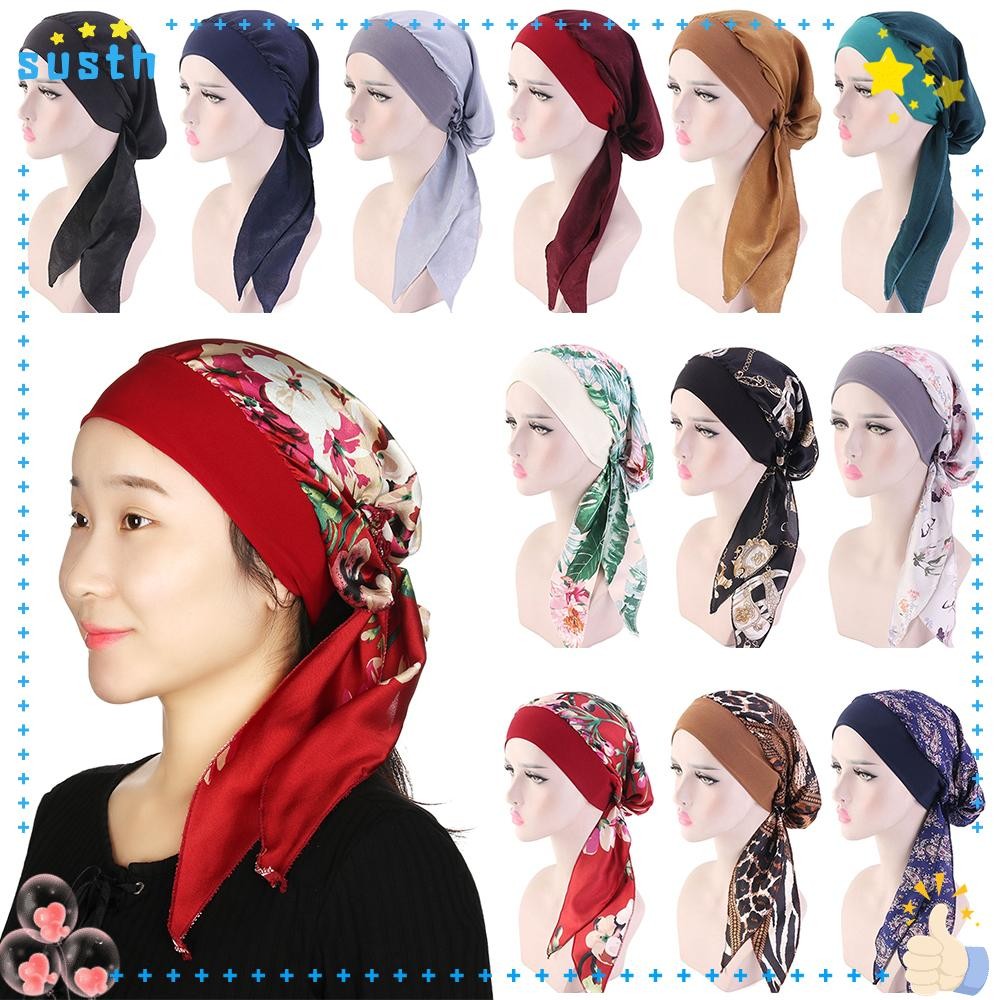 SUSTH Cancer Head Scarf Adjustable Headwear Pre-Tied Printing Chemo Pirate Cap