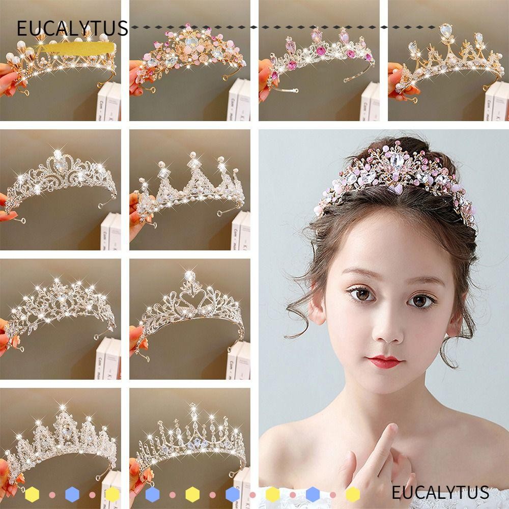EUCALYTUSTH มงกุฎเจ้าหญิงคริสตัล อุปกรณ์สำหรับงานปาร์ตี้และของขวัญวันเกิด