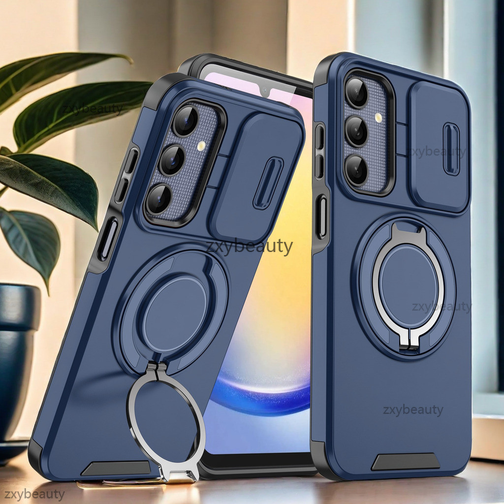 SAMSUNG สําหรับSamsung Galaxy A55 A35 A26 A17 A06 A16 LTE A25 A56 A36 A15 5G 2025 A54 A14 กรณีเกราะกันกระแทกสไลด์ปลอกแม่เหล็กสําหรับA16LTE 4G A23 แหวนขาตั้งป้องกันโทรศัพท์ฝาหลัง