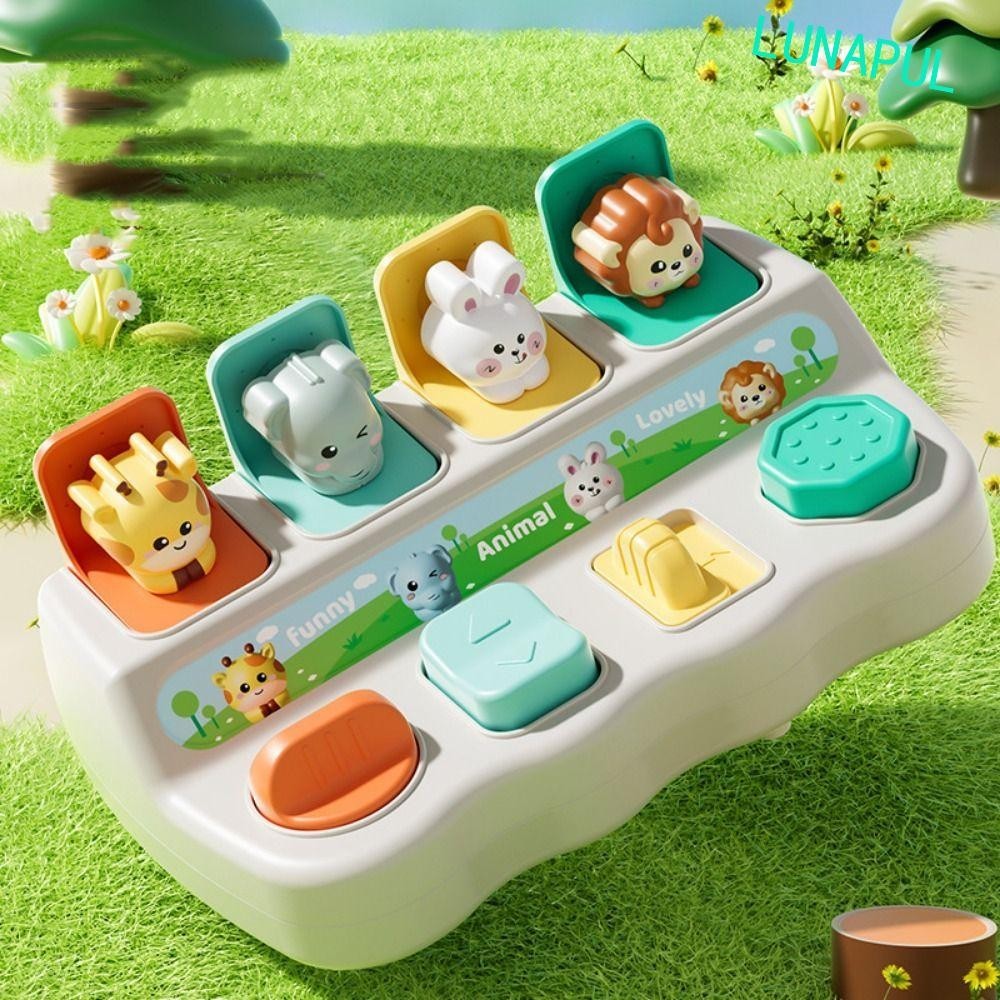 Lunapul Peekaboo กล่องสวิตช์,สีสัน Montessori Interactive สัตว์ของเล่นปุ่มยืดหยุ่นของเล่นการ์ตูนสัตว์ ABS Pop-up สัตว์ของเล่นออกกําลังกายนิ้วเด็ก