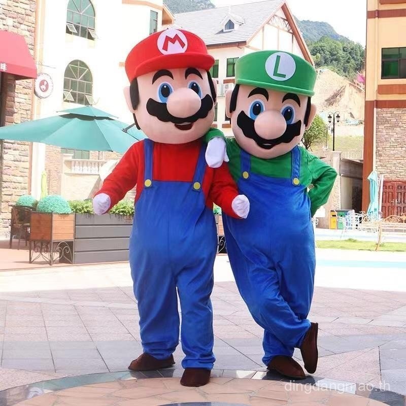 Influencer Super Mario ตุ๊กตาการ์ตูนเครื่องแต่งกายผู้ใหญ่เดิน Mario เปิด Flyer กิจกรรมชุดส่งเสริมการขาย