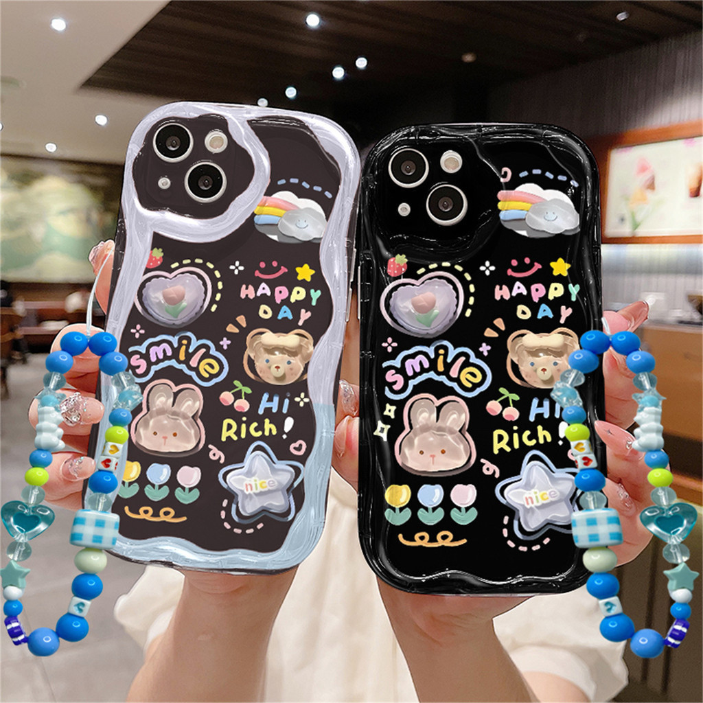 Creativeหมีกระต่ายดอกไม้กรณีinfinixสมาร์ท Infinix Smart 5 6 7 Plus Tecno Spark Go 2023 8C 9 20 20C 10C 10 4 5 PRO 10PRO 5Pro Infinix Hot 30i 20S 10S 30 40 20 40i 8 9 11 12 20 20i 10 PRO Play Note 12 30 PRO 12 DIY 3Dขอบหยักโค้งพร้อมสร้อยข้อมือกรณี