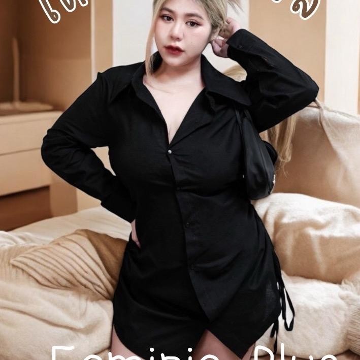 ใหม่ พร้อมส่ง พลัสไซส์ เดรสรูดข้าง เดรสเชิตผ้าลินิน งานรูดปรับความยาวได้35-38 มีเชือกผูกหลังเข้ารูป สวยครบจบในตัวเดียว