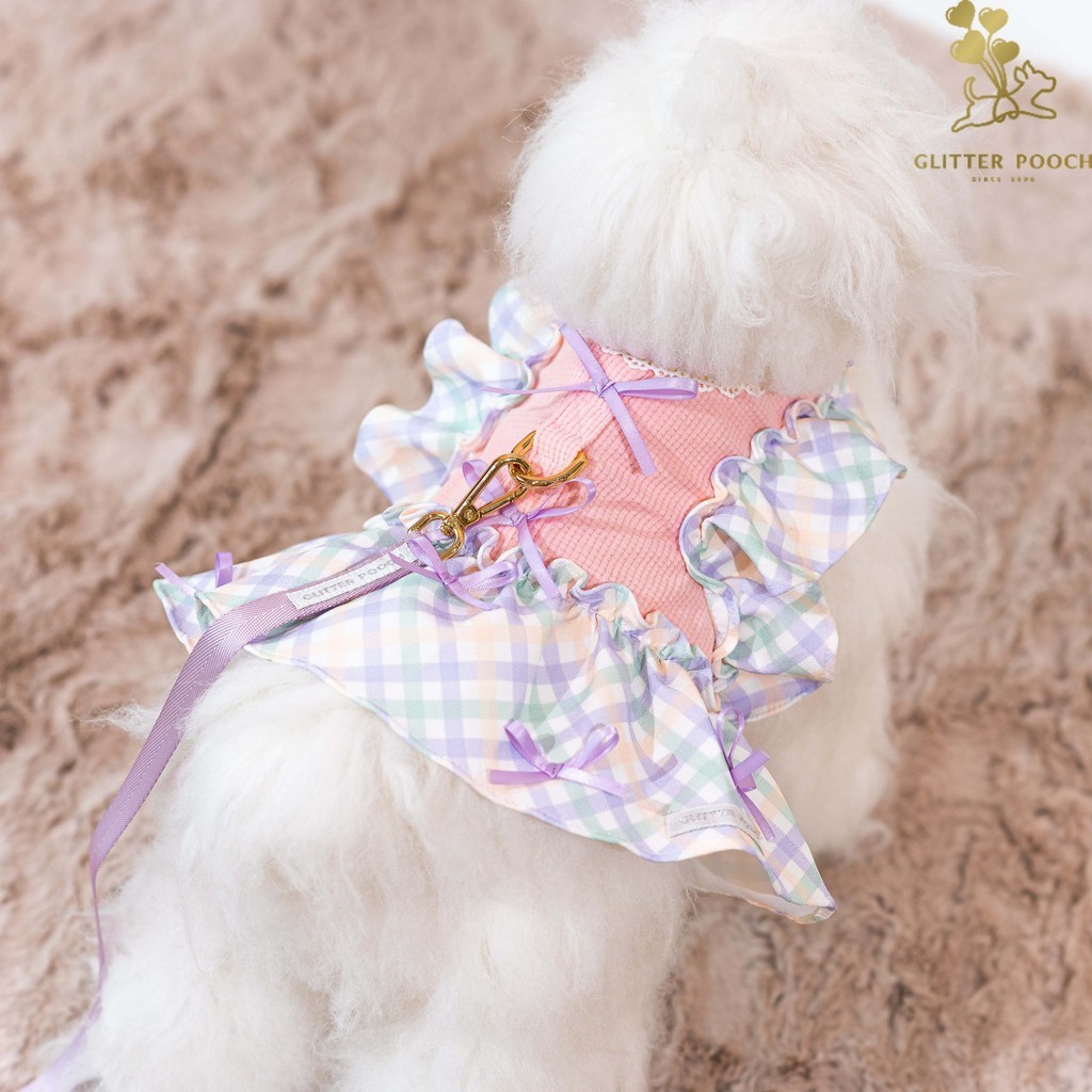 Glitter Pooch Harness ชุดรัดอก สายจูง เสื้อผ้า สุนัข, หมา, แมว, สัตว์เลี้ยง รุ่น Twinkie Belle Ribbon - Iris