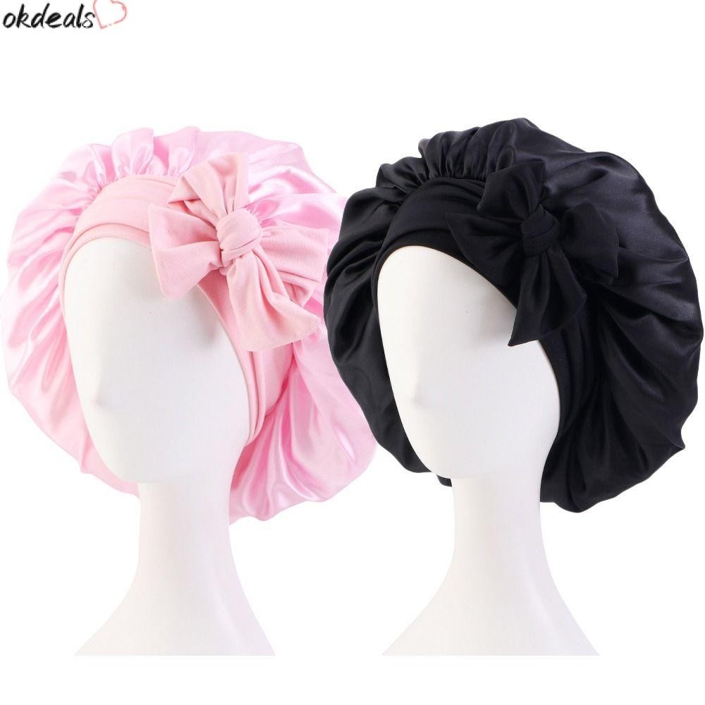 Okdeals หมวกนอน,แถบคาดศีรษะ Hair Care Silk Nightcap, Breathable ซาติน Turban Bonnet กว้าง Band Sleep หมวกผู้หญิงเด็ก